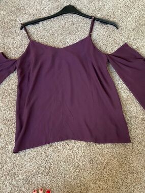 Amanda Uprichard burgundy cold shoulder blouse with ruffled adjustable sleeves